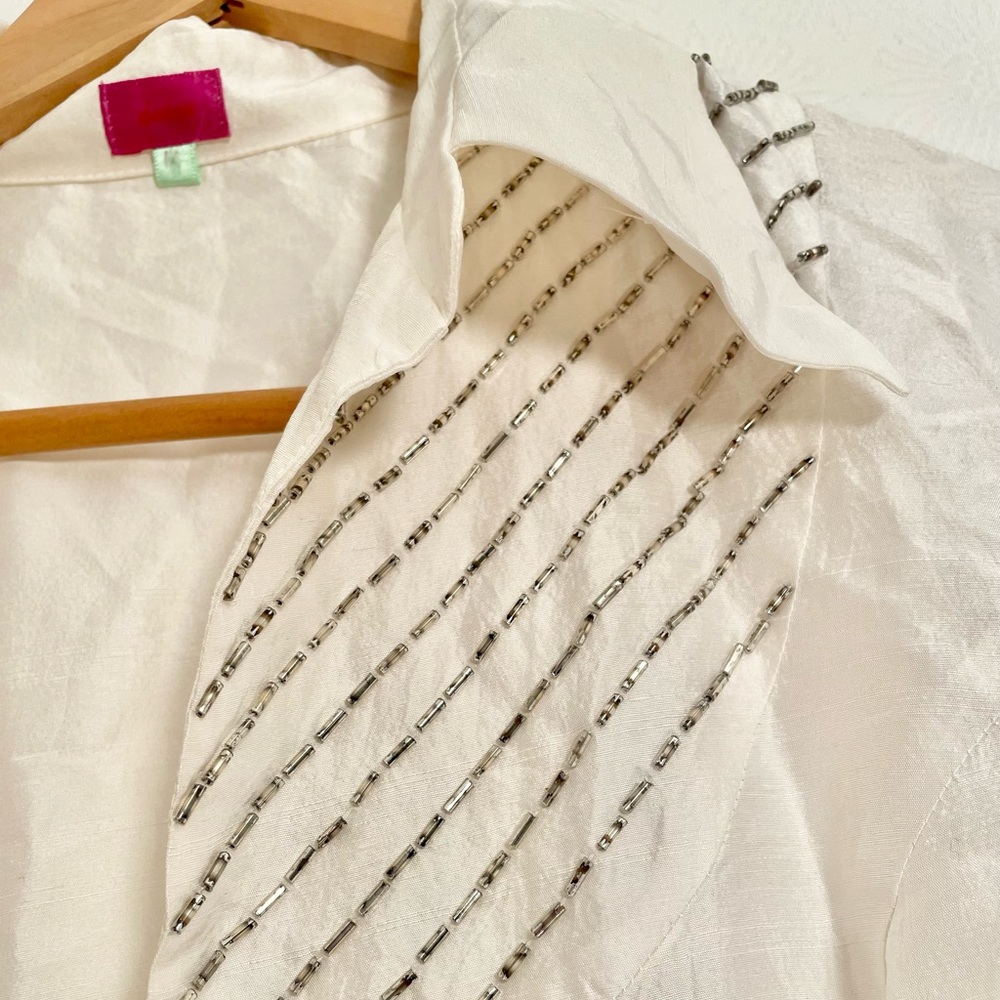 Vintage Silk blouse - beaded detail and button cuffs